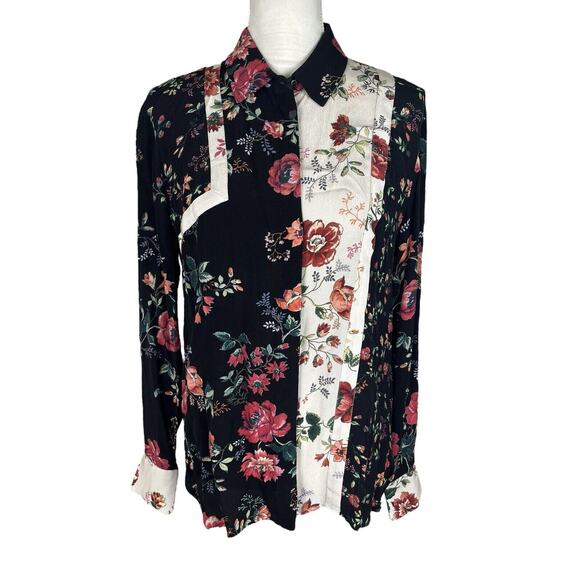 Maje Printed Ciller Two-Tone Floral Shirt Button Up Blouse Size 2 or Medium - Picture 4 of 11